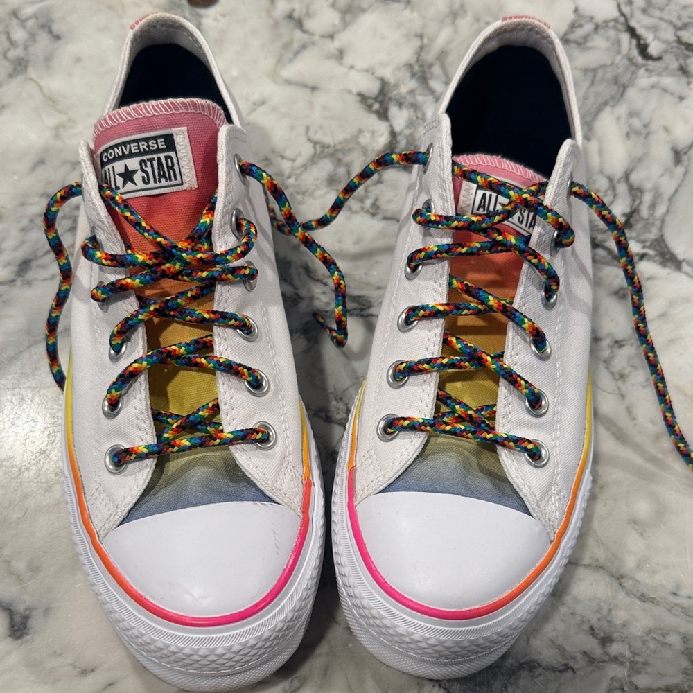 Converse All Star White with Rainbow Accents